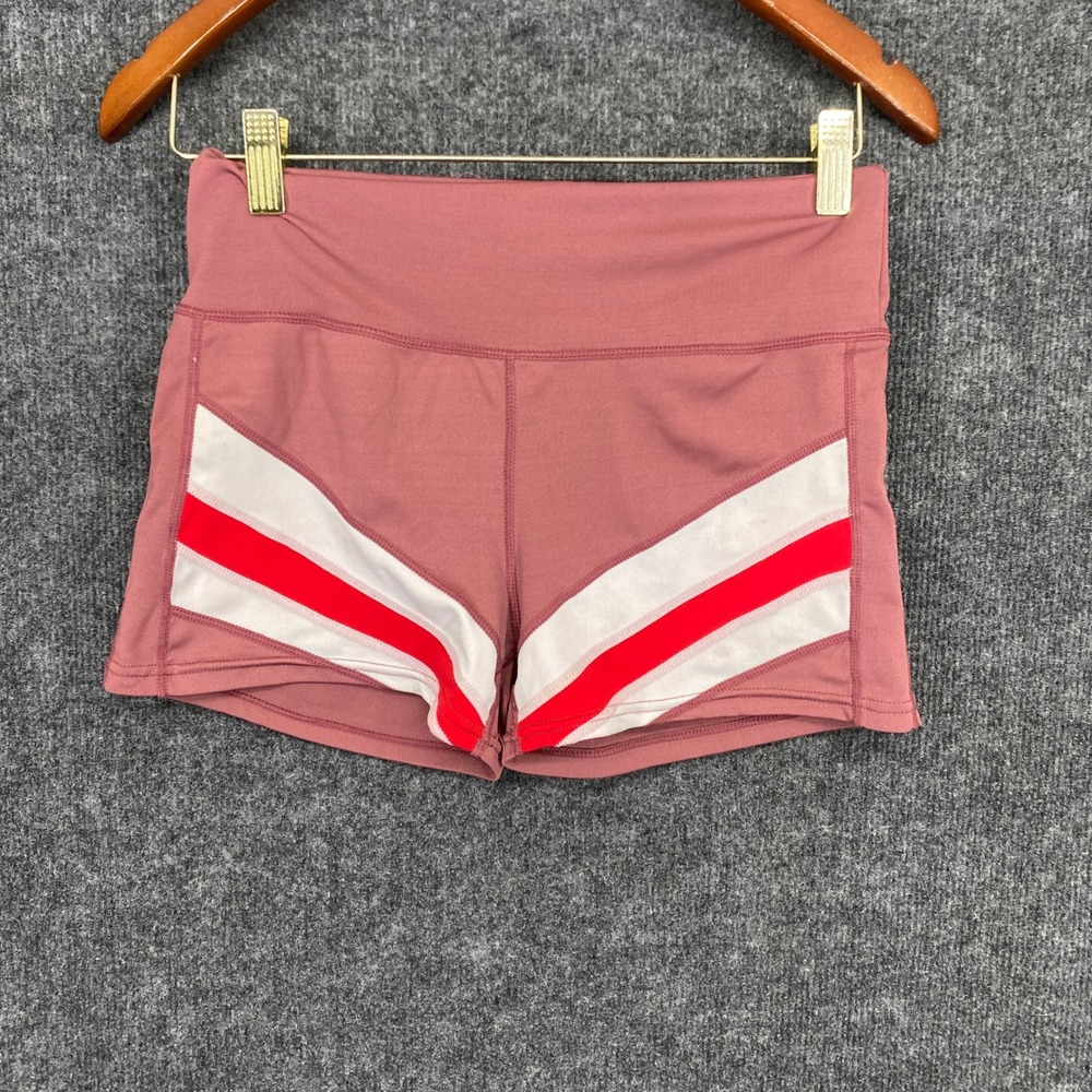 Womens Mauve Pink High Rise Athletic Compression Shorts Chevron Stripe Sz S/M